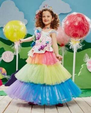 Girl Chasing Fireflies Candy land Princess Queen Tulle Costume Dress Rainbow 8